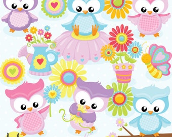 Spring owls clipart, clipart commercial use, vector graphics, digital clip art, digital images - CL818