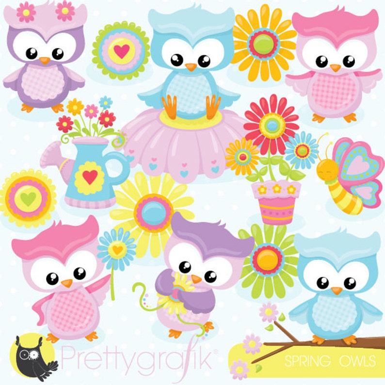 Spring owls clipart, clipart commercial use, vector graphics, digital clip art, digital images CL818 image 1