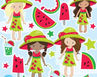 Watermelon Girls clipart commercial use,  vector graphics,  digital clip art,  digital images - CL1266