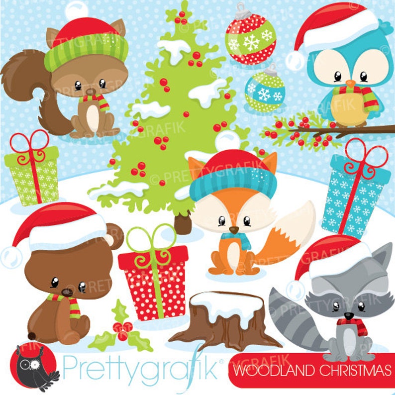 Christmas woodland animals clipart commercial use, vector graphics, digital clip art CL926 image 1