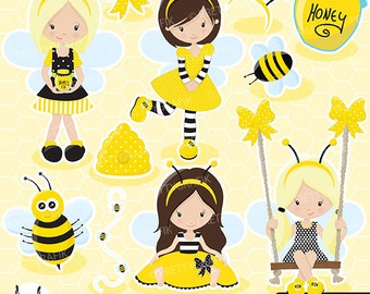 Busy bee girl clipart for scrapbooking, commercial use, vector graphics, digital clip art, images, slumber party - CL671