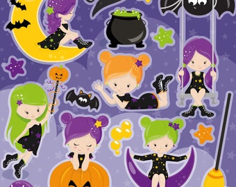 Halloween Girls, clipart, clipart commercial use,  vector graphics,  clip art, digital images - CL1380