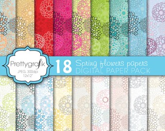 18 flower digital paper, commercial use, scrapbook patterns, background - PS578