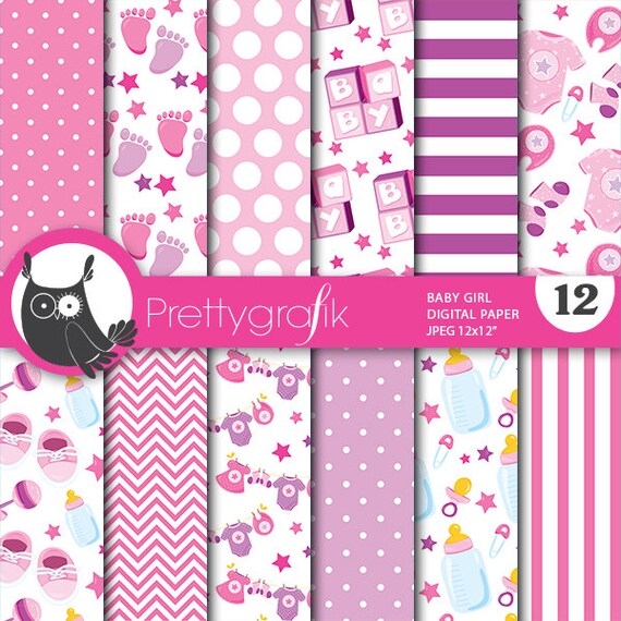 BUY 20 GET 10 OFF - Baby girl digital papers, baby shower commercial use, scrapbook papers, background - PS709 Il_570xn