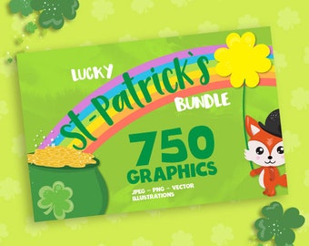 St-Patrick day BUNDLE graphic set, lucky clipart commercial use, st-patrick's day clipart, vector graphics, digital images
