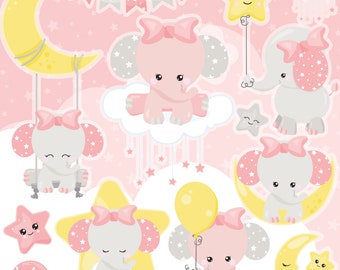 Baby girl elephant clipart, clipart commercial use,  vector graphics,  clip art, digital images, nursery - CL1343