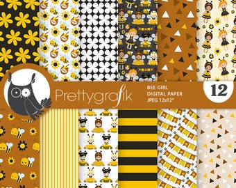 Bee Girl,  patterns, commercial use, scrapbook papers, background - PS1273