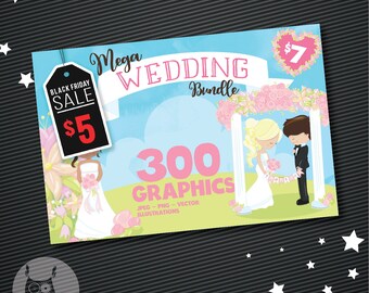 Wedding Mega BUNDLE graphic set,  wedding clipart commercial use, floral clipart,vector graphics,digital images,  prettygrafik