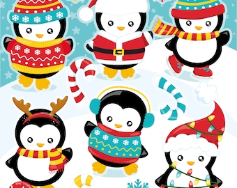 Christmas Penguin, clipart, clipart commercial use,  vector graphics,  clip art, digital images - CL1399