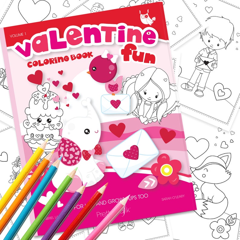 Valentine Coloring book, Printable colouring book, Valentine colouring pages, Valentine's day coloring , instant PDF CB101 image 1