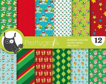 Christmas Owl digital paper, commercial use, scrapbook patterns, background  - PS1057