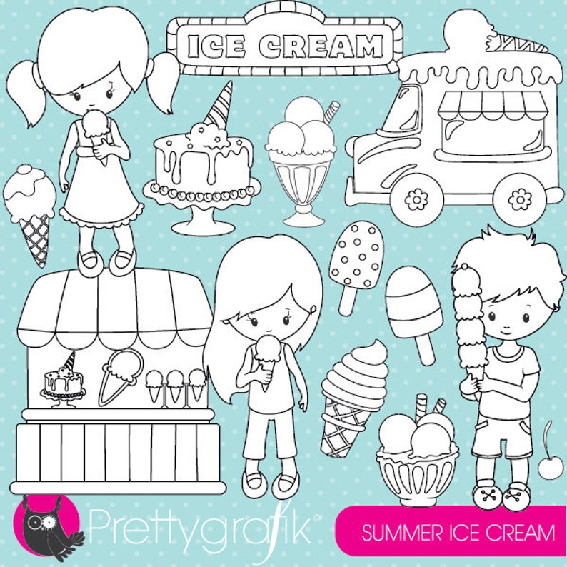 Ice cream digital stamp commercial use, vector graphics, digital stamp, digital images DS877 image 1