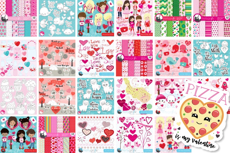 Be my Valentine BUNDLE graphic set, love clipart commercial use, Valentine's day clipart, vector graphics, digital images image 5
