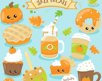 fall treats clipart, spice latte clipart, Kawaii pumpkin commercial use, vector graphics, digital clip art, - CL1019