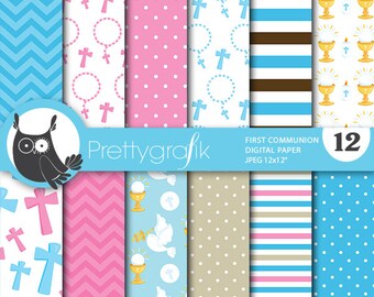 First communion digital patterns commercial use, religious graphics, scrapbooking papers, digital images - PS705
