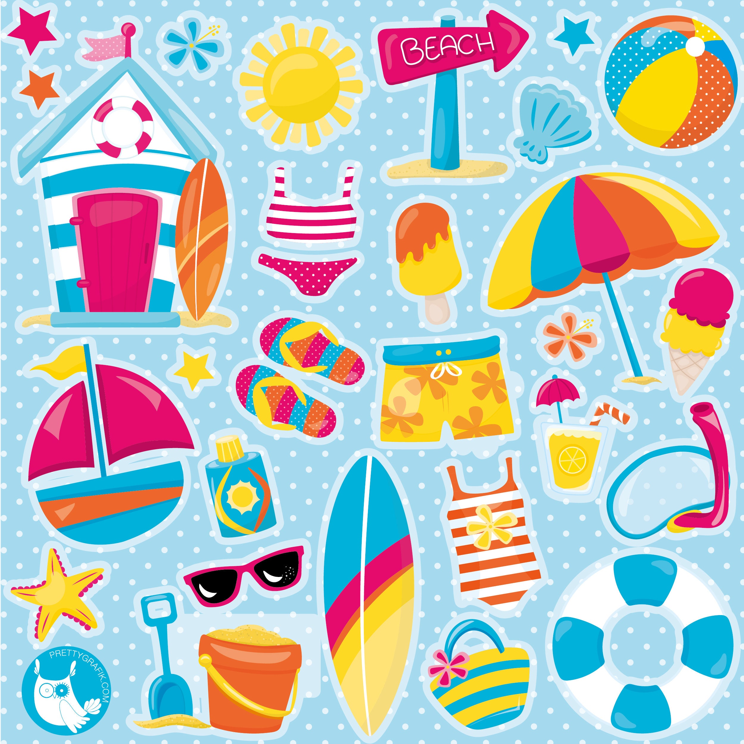 Beach Stuff Clipart Clipart Commercial Use Vector Graphics Etsy