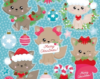 Christmas Cat, clipart, clipart commercial use,  vector graphics,  clip art, digital images - CL1632