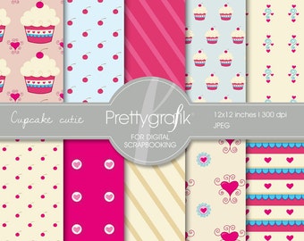 Cupcake digital paper, commercial use, scrapbook patterns, background  - PS502