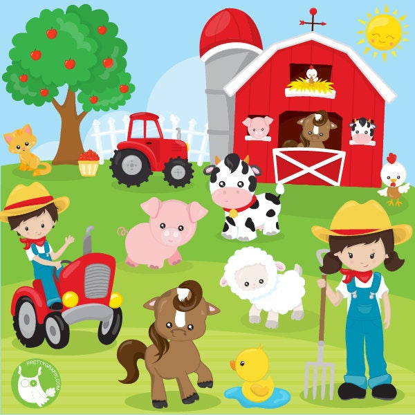 Farm animals clipart commercial use, clipart, vector graphics, digital clip art, friends, farmer - CL1120
