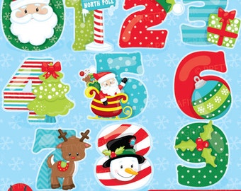 Christmas numbers clipart commercial use, vector graphics, digital clip art, holidays - CL934