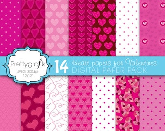 14 valentine heart digital paper, commercial use, scrapbook patterns, background - PS591