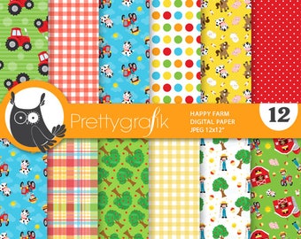 Happy farm digital paper, commercial use, scrapbook patterns, background, polka dots, stripes - PS907