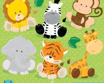 Baby Safari Animals clipart uso comercial, gráficos vectoriales de animales de la selva, imágenes prediseñadas digitales, imágenes digitales - CL711