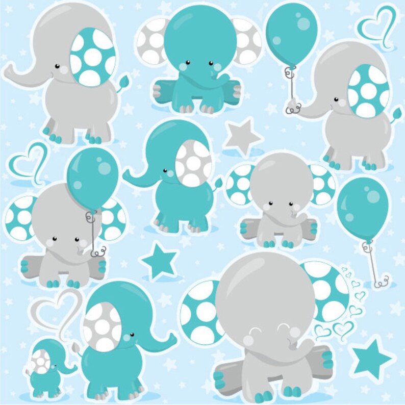 Elephant Clipart, boy elephant clip art commercial use, baby elephant vector graphics, animal digital images CL974 image 1