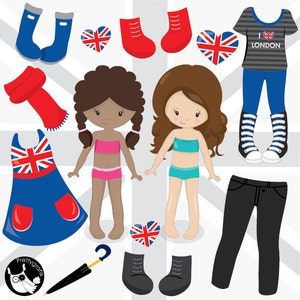 London girls clipart commercial use, paper doll vector graphics, doll digital clip art, paper doll digital images CL985 image 3