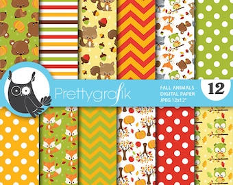 Fall animals digital patterns, commercial use, scrapbook papers, background  - PS748