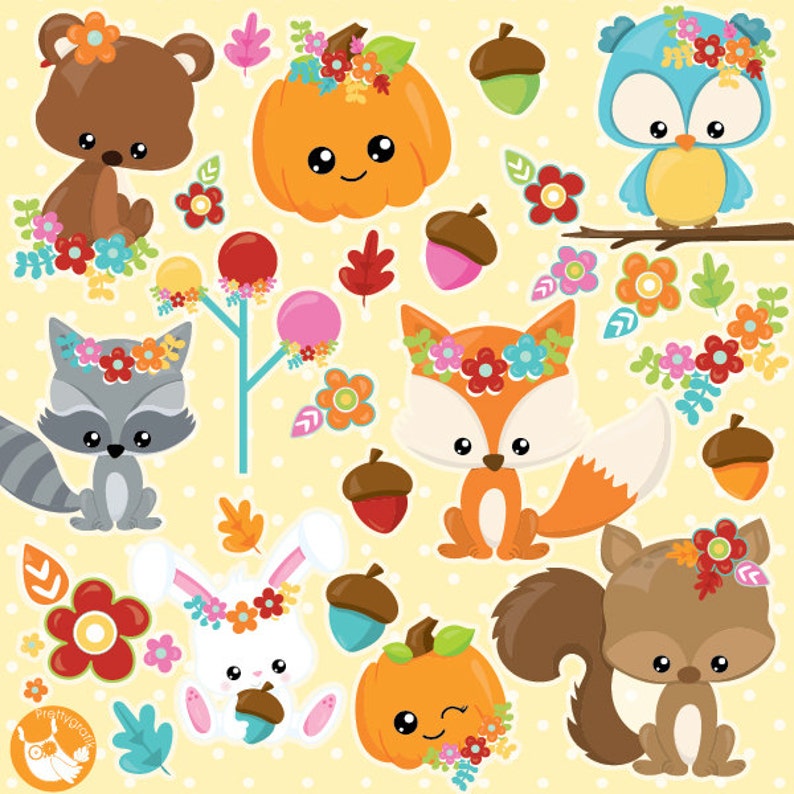 Fall animals clipart commercial use, fall pumpkin clipart vector graphics, digital clip art, kawaii digital images CL1018 image 1