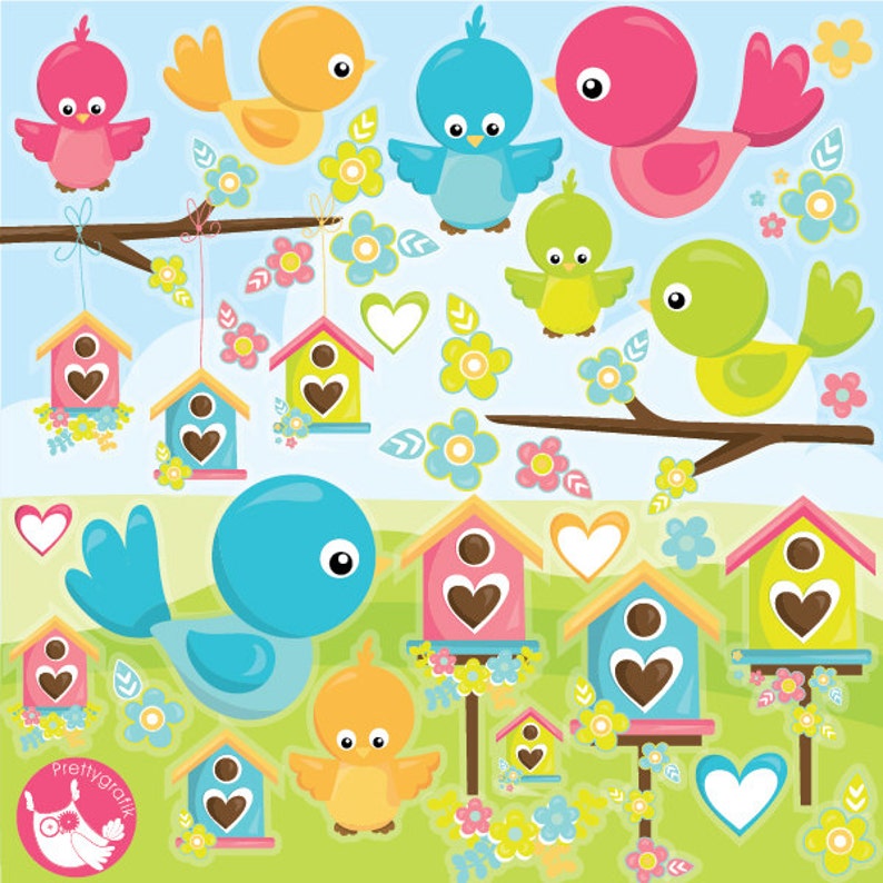 birds clipart commercial use, bird clipart vector graphics, bird house digital clip art, baby birds digital images CL997 image 1