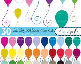 30 balloons clipart commercial use, vector graphics, digital clip art, digital images - CL465