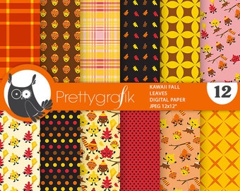 Kawaii Fall Leaves,  patterns, commercial use, scrapbook papers, background - PS1230