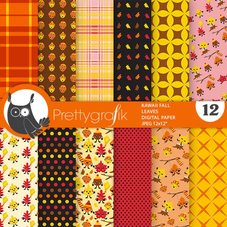 Kawaii Fall Leaves, patterns, commercial use, scrapbook papers, background PS1230 image 1