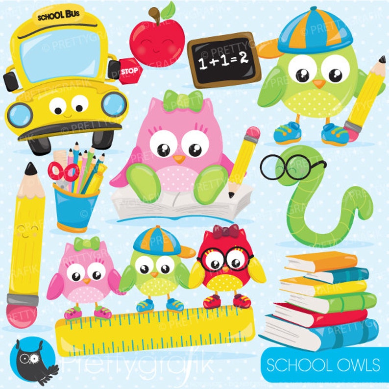 School owls clipart, clipart commercial use, vector graphics, digital clip art, digital images CL898 image 1