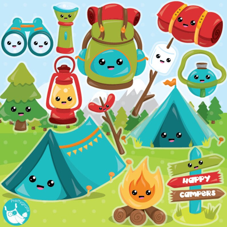 Camping clipart commercial use, Camping icons vector graphics, kawaii icons digital clip art, digital images CL989 image 2