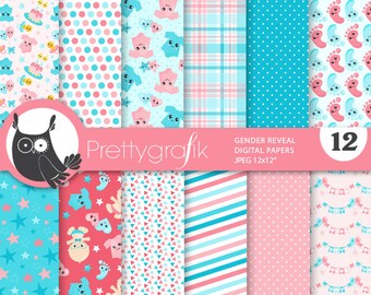 Gender reveal paper, commercial use, party scrapbook patterns, background, baby shower - PS920