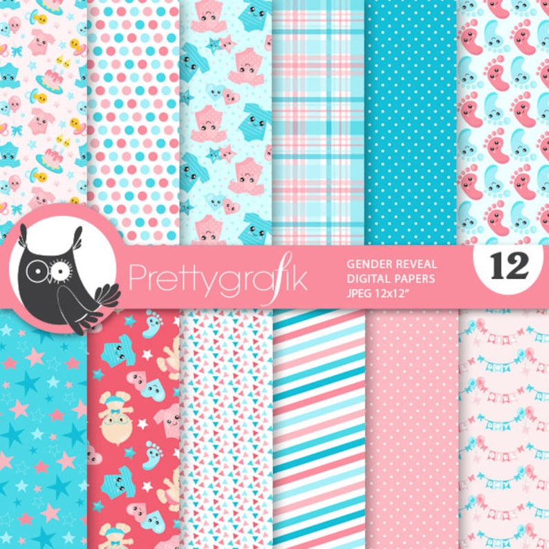 Gender reveal paper, commercial use, party scrapbook patterns, background, baby shower PS920 image 1