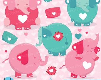 Valentine elephants clipart commercial use, valentine vector graphics, digital clip art, digital images - CL631