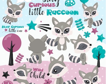 Raccoon clipart commercial use, clipart, vector graphics, digital clip art, raccoon, nursery - CL1148
