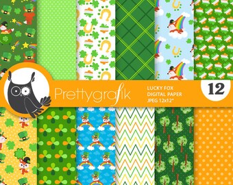 St-patrick's fox digital patterns, commercial use, scrapbook papers, background - PS983