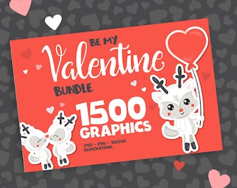 Be my Valentine BUNDLE graphic set,  love clipart commercial use, Valentine's day clipart, vector graphics, digital images