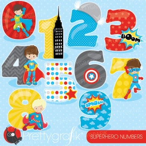 Superhero numbers clipart, clipart commercial use, vector graphics, digital clip art, digital images - CL906