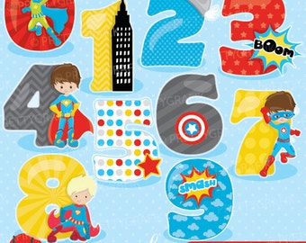 Superhero numbers clipart, clipart commercial use, vector graphics, digital clip art, digital images - CL906