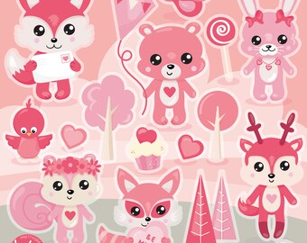 Valentine Animals, clipart, clipart commercial use,  vector graphics,  clip art, digital images - CL1691