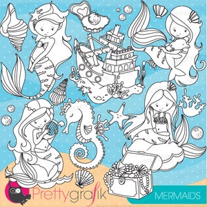 Mermaid digital stamp commercial use, digital stamp, digital images - DS741