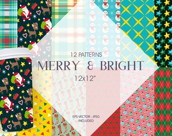 Merry and Bright,  papers, commercial use, scrapbook papers, background - PS1366