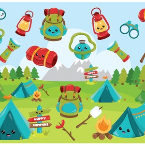 Camping clipart commercial use, Camping icons vector graphics, kawaii icons digital clip art, digital images CL989 image 1