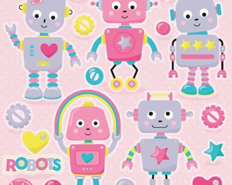 Kawaii Robot, clipart, clipart commercial use,  vector graphics,  clip art, digital images - CL1462